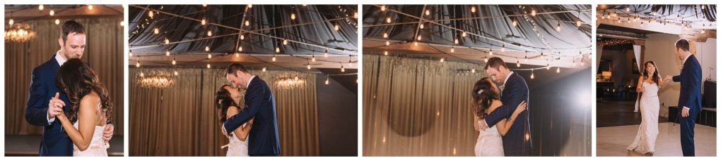 Premier snohomish & seattle wedding photographer | gsquared weddings photography a bride and groom share their first dance under string lights and draped fabric at their snohomish wedding reception looking lovingly at each other in a warmly lit venue | serving snohomish seattle                   & beyond