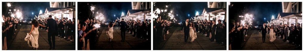 Premier snohomish & seattle wedding photographer | gsquared weddings photography a bride and groom walk outside at night during a snohomish wedding surrounded by guests holding lit sparklers creating a festive celebratory atmosphere | serving snohomish seattle                   & beyond