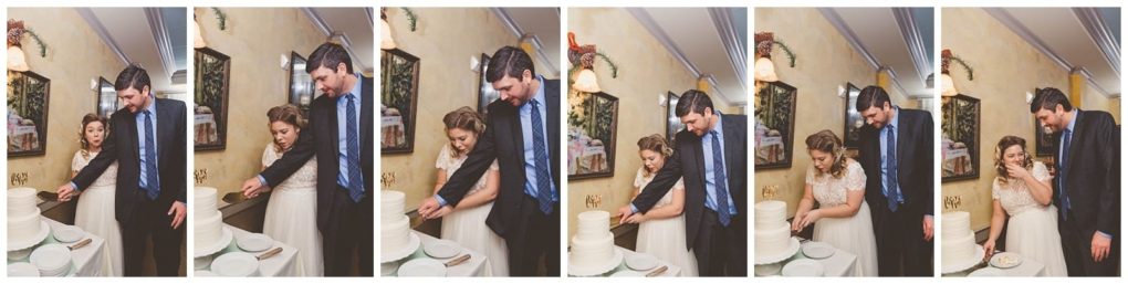 Premier snohomish & seattle wedding photographer | gsquared weddings photography a bride and groom stand together in snohomish laughing and smiling as they cut their wedding cake and playfully feed each othercapturing joyful moments of their seattle wedding | serving snohomish seattle                   & beyond