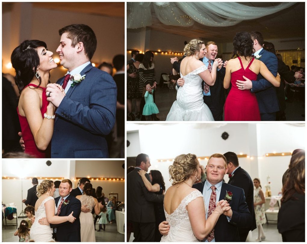 Premier snohomish & seattle wedding photographer | gsquared weddings photography a collage of four snohomish wedding reception photos shows couples dancing in formal attire including the bride in a white dress and groom in a suit with guests celebrating and enjoying the event in a beautifully decorated hall | serving snohomish seattle                   & beyond
