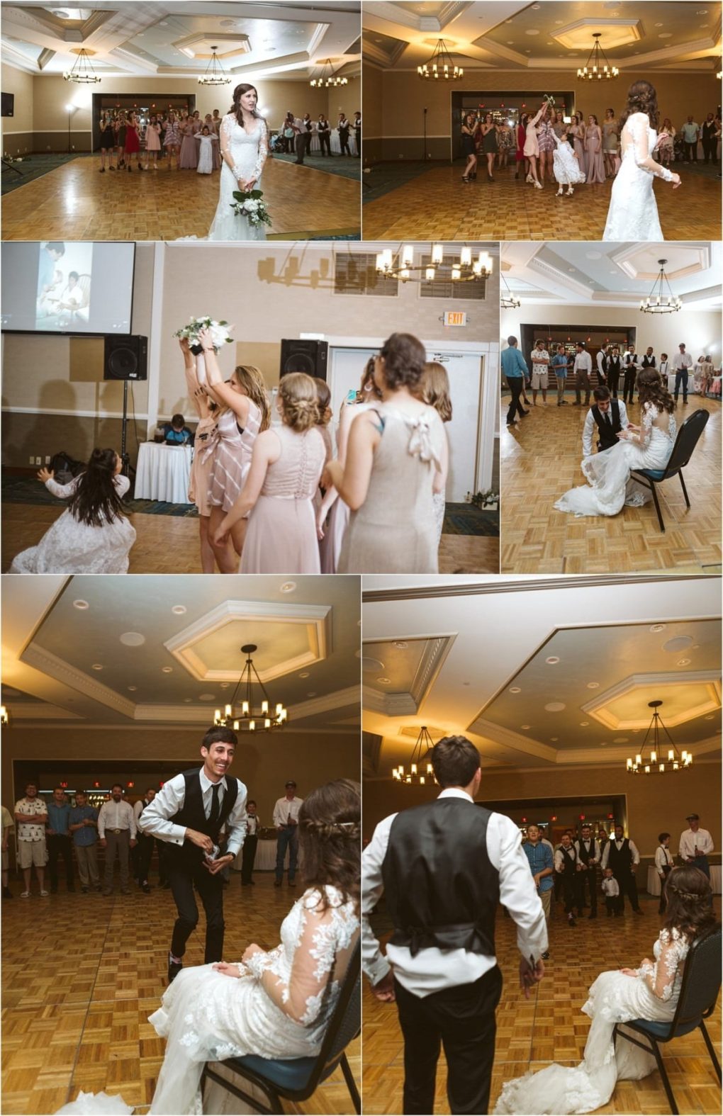 Premier snohomish & seattle wedding photographer | gsquared weddings photography at a snohomish wedding reception a bride prepares to toss her bouquet while guests watch eagerly Later the groom gets ready to remove her garter in a beautifully decorated seattle hall | serving snohomish seattle                   & beyond