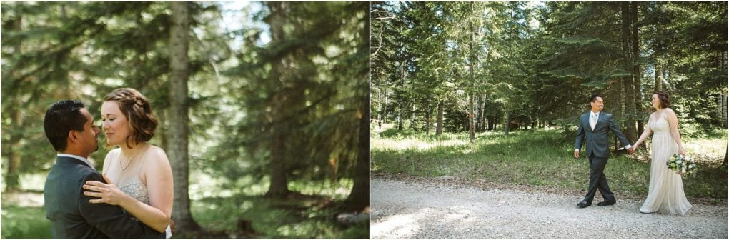 Premier snohomish & seattle wedding photographer | gsquared weddings photography a couple in wedding attire shares an intimate moment in a forest near snohomish On the right they hold hands and walk along a gravel path surrounded by lush greenery capturing the magic of their seattle wedding engagement | serving snohomish seattle                   & beyond