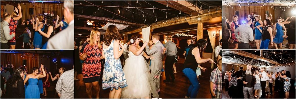Premier snohomish & seattle wedding photographer | gsquared weddings photography several groups of people including a bride in a white dress dance and celebrate together at a lively snohomish wedding reception under string lights | serving snohomish seattle                   & beyond