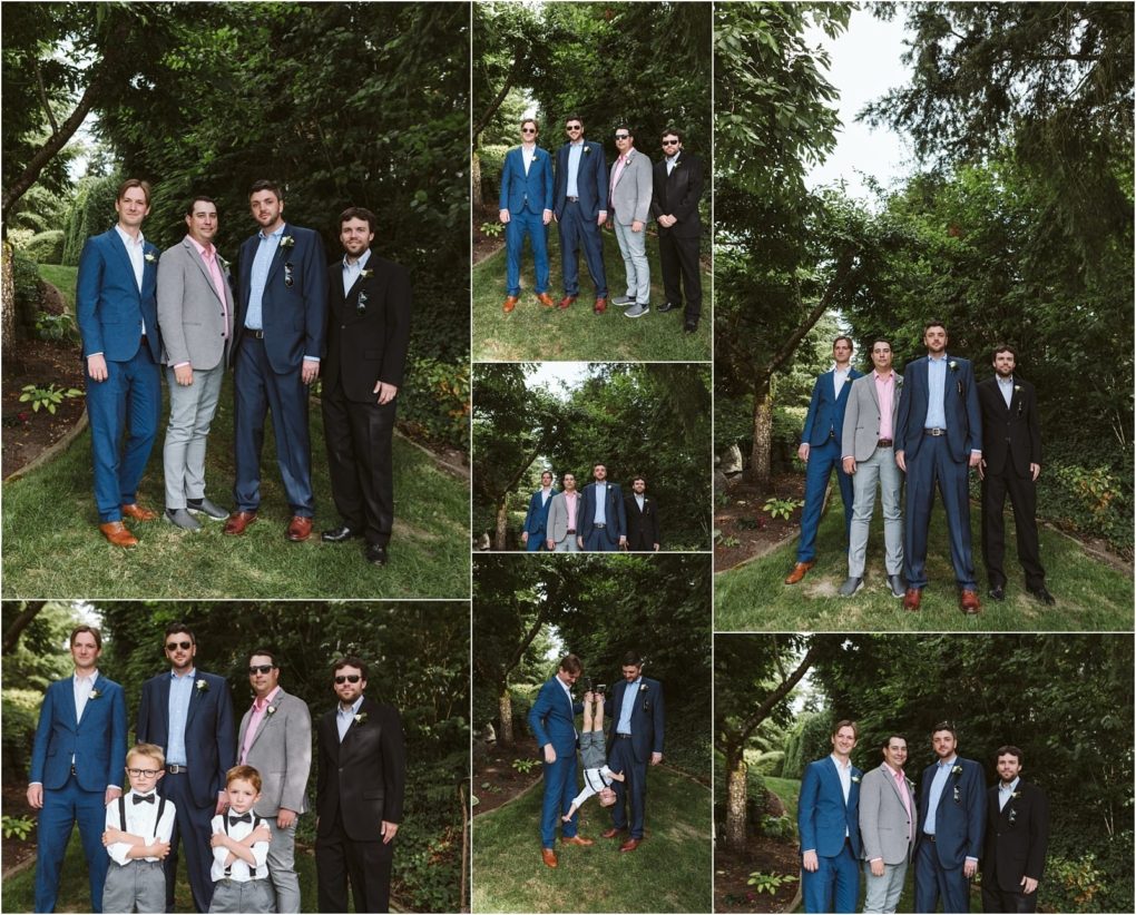 Premier snohomish & seattle wedding photographer | gsquared weddings photography a collage of outdoor photos shows a group of men and two young boys in suits posing together on a grassy area surrounded by treescapturing the joyful spirit of a snohomish seattle wedding engagement | serving snohomish seattle                   & beyond