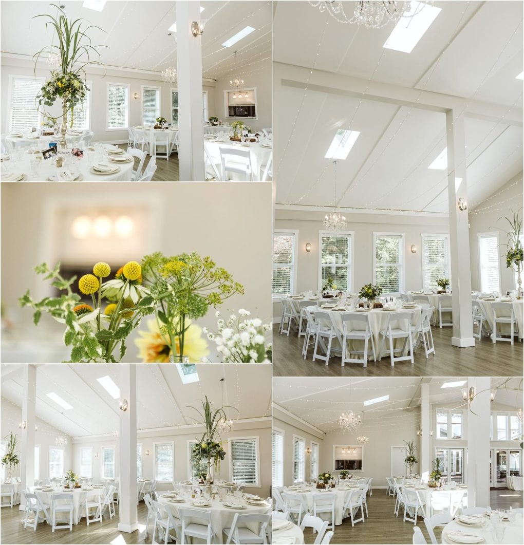 Premier snohomish & seattle wedding photographer | gsquared weddings photography a bright elegant snohomish event space with high ceilings white walls round tables with white tablecloths tall floral centerpieces and natural lightideal for your seattle wedding or engagement celebration | serving snohomish seattle                   & beyond
