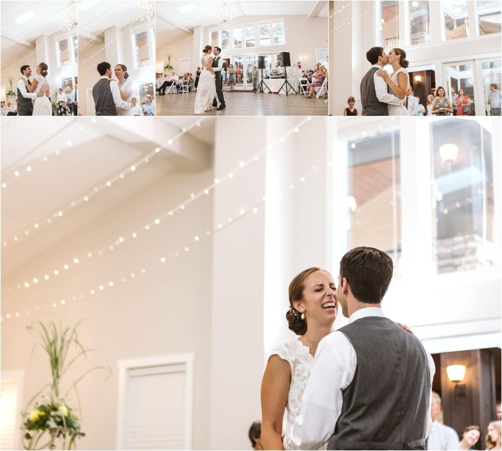 Premier snohomish & seattle wedding photographer | gsquared weddings photography a collage of wedding photos shows a snohomish bride and groom sharing their first dance in a bright elegant venue with string lights and guests seated around the room The couple smiles and laughs together on the dance floor | serving snohomish seattle                   & beyond