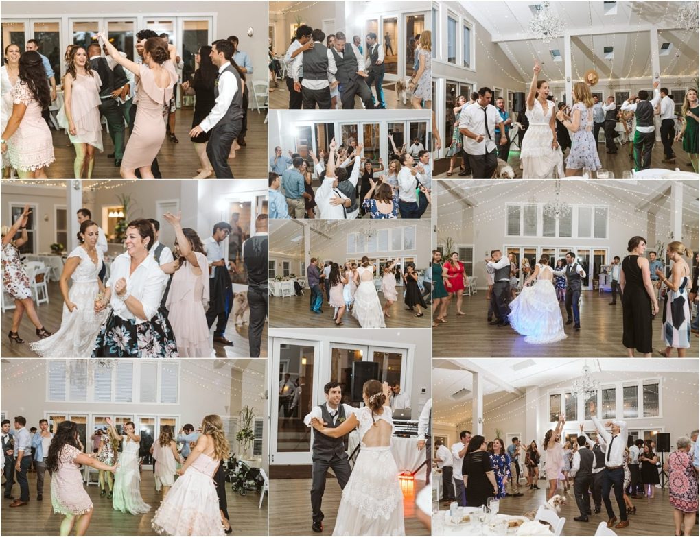 Premier snohomish & seattle wedding photographer | gsquared weddings photography collage of snohomish seattle wedding reception photos showing guests and the bride and groom dancing laughing and celebrating together in a bright spacious venue decorated with string lights | serving snohomish seattle                   & beyond