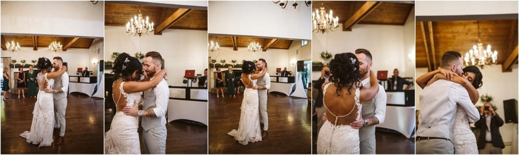 Premier snohomish & seattle wedding photographer | gsquared weddings photography a bride and groom share their first dance in a warmly lit snohomish venue with chandeliers and wooden beams lovingly embracing and smiling as guests watch in the background at their unforgettable seattle wedding | serving snohomish seattle                   & beyond