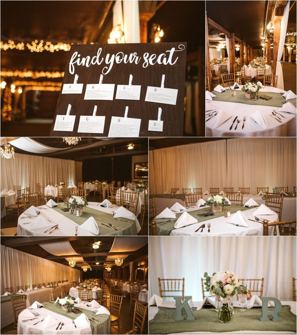 Premier snohomish & seattle wedding photographer | gsquared weddings photography a rustic snohomish wedding reception venue with round tables set for guests elegant white napkins floral centerpieces and a large find your seat seating chart Warm string lights create a cozy ambiance perfect for a seattle wedding engagement celebration | serving snohomish seattle                   & beyond