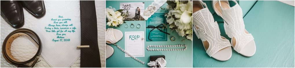 Premier snohomish & seattle wedding photographer | gsquared weddings photography a snohomish seattle wedding triptych black shoes and belts beside a note elegant invitations and jewelry on a table and white open toed bridal heels resting on a teal surface | serving snohomish seattle                   & beyond