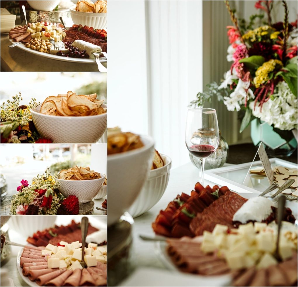 Premier snohomish & seattle wedding photographer | gsquared weddings photography a collage shows a charcuterie board with meats cheeses and strawberries a bowl of chips a glass of red wine and floral centerpieces on a table set for an elegant snohomish or seattle wedding engagement gathering | serving snohomish seattle                   & beyond