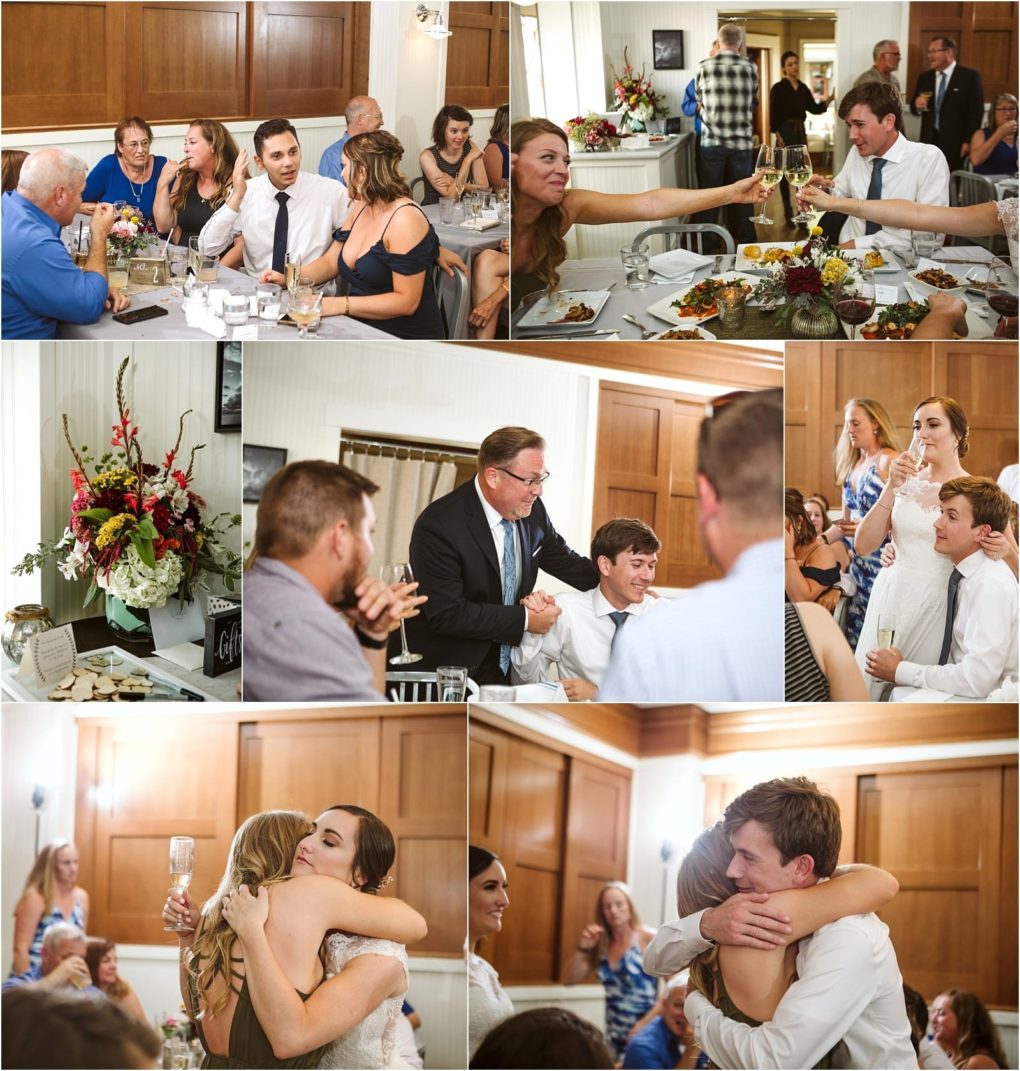 Premier snohomish & seattle wedding photographer | gsquared weddings photography a collage of joyful moments at a snohomish wedding reception shows guests talking laughing sharing hugs raising glasses for toasts and celebrating together around decorated tables in a warmly lit room | serving snohomish seattle                   & beyond