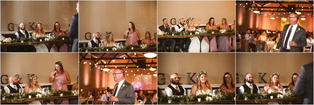 Premier snohomish & seattle wedding photographer | gsquared weddings photography a collage of snohomish wedding reception photos shows guests giving speeches the bride and groom seated at a decorated table and bridesmaids smiling Warm lighting and floral arrangements create a celebratory atmosphere | serving snohomish seattle                   & beyond