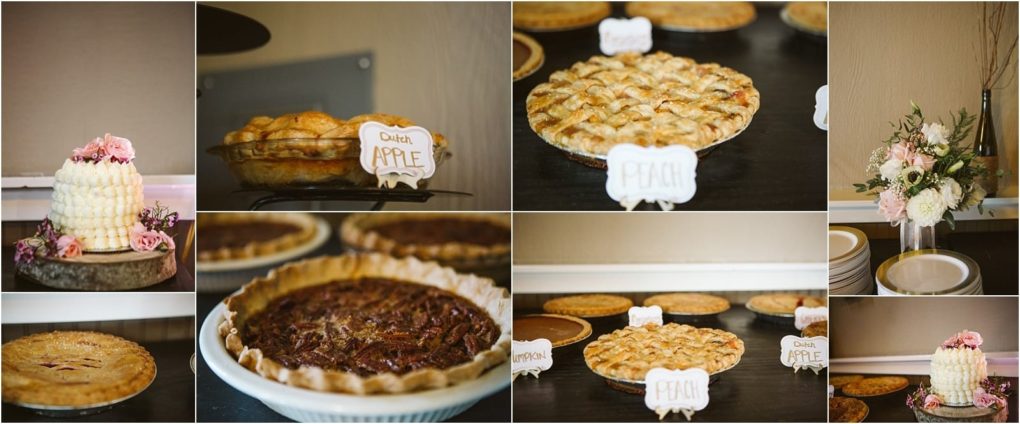 Premier snohomish & seattle wedding photographer | gsquared weddings photography a collage of pies and desserts on display including apple peach and pecan pies a decorated cake with flowers and a flower arrangement in a vaseall set on a dark table at a snohomish seattle wedding or engagement event | serving snohomish seattle                   & beyond