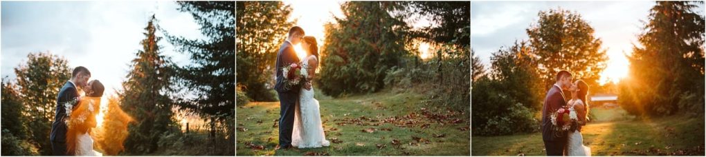 Premier snohomish & seattle wedding photographer | gsquared weddings photography a bride and groom embrace outdoors at sunset in snohomish surrounded by trees and greenery The warm sunlight creates a romantic golden glow in the background as they share a tender seattle wedding moment | serving snohomish seattle                   & beyond
