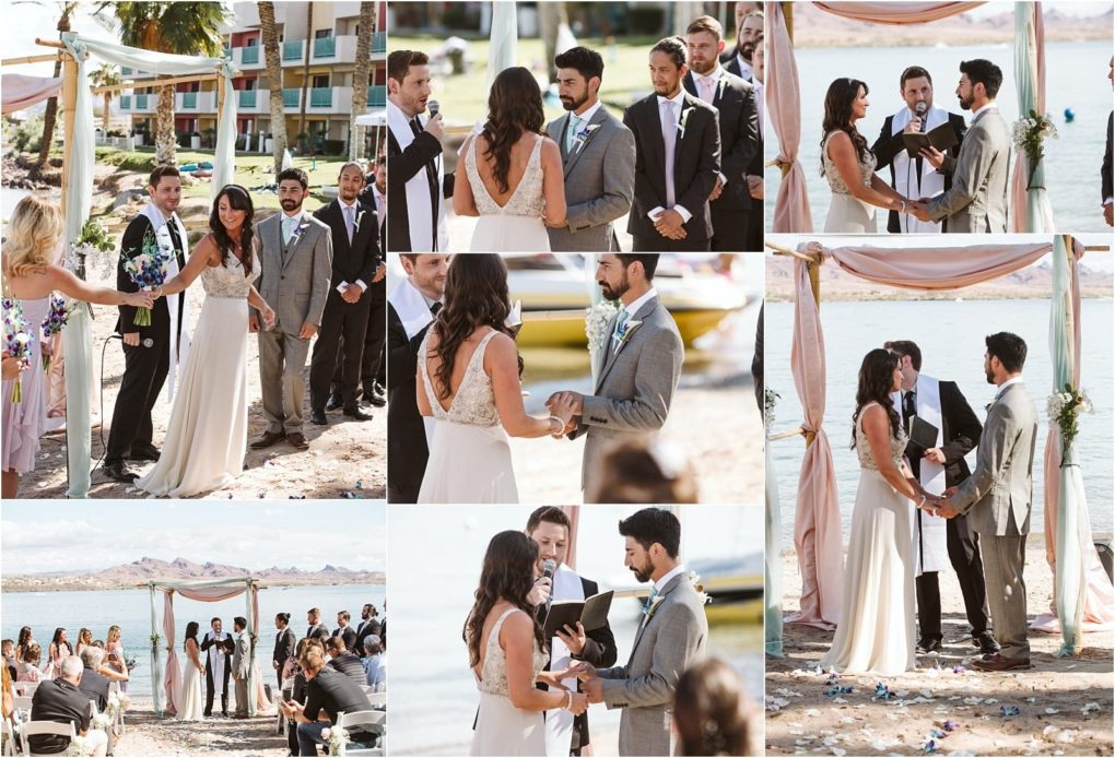 Premier snohomish & seattle wedding photographer | gsquared weddings photography a collage of outdoor snohomish beach wedding photos shows a couple exchanging vows and rings under a decorated canopy surrounded by guests officiant groomsmen and scenic water views | serving snohomish seattle                   & beyond
