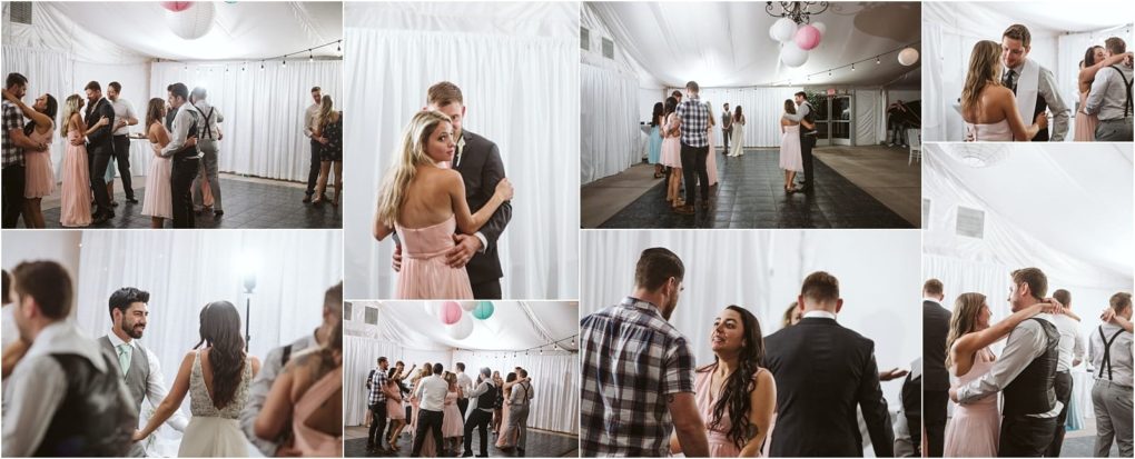 Premier snohomish & seattle wedding photographer | gsquared weddings photography a collage of people dressed formally dancing and talking together at an indoor snohomish wedding event with white draped walls and colorful hanging decorations The festive warm atmosphere is perfect for celebrating love and engagement | serving snohomish seattle                   & beyond