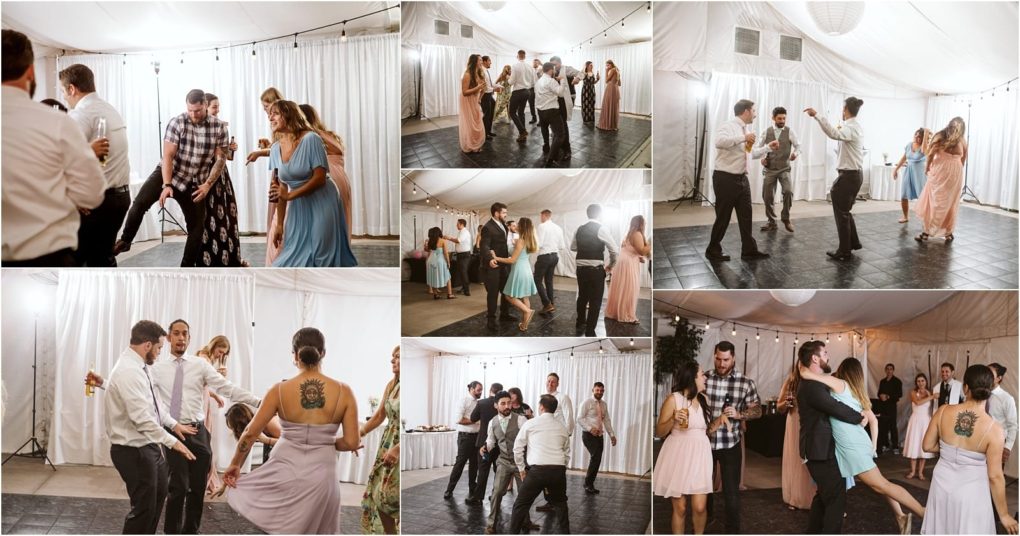 Premier snohomish & seattle wedding photographer | gsquared weddings photography a collage of wedding guests dancing and enjoying themselves on a dance floor in a white tent at a snohomish seattle wedding People dressed in formal and semi formal attire mingle under soft string lights celebrating with joy | serving snohomish seattle                   & beyond