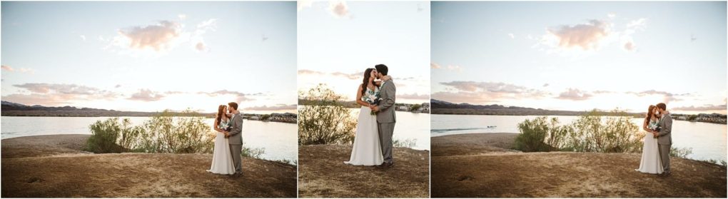 Premier snohomish & seattle wedding photographer | gsquared weddings photography a couple embraces on a lakeside at sunset near snohomish with calm water and distant mountains beneath a pink tinged sky Three side by side photos capture this romantic seattle wedding engagement moment | serving snohomish seattle                   & beyond