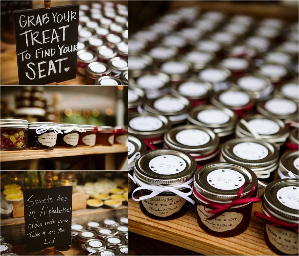 Premier snohomish & seattle wedding photographer | gsquared weddings photography a display of small jars with handwritten labels and ribbons arranged on wooden shelves Chalkboard signs instruct guests to find their treat and seat with the jars organized in alphabetical order Gsquared weddings | 47 9129° n 122 0982° w | serving snohomish seattle                   & beyond