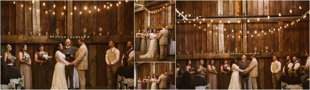 Premier snohomish & seattle wedding photographer | gsquared weddings photography a romantic snohomish wedding ceremony takes place in a rustic barn adorned with string lights The couple stands holding hands surrounded by their wedding party and officiant all dressed in formal attire near seattle | serving snohomish seattle                   & beyond