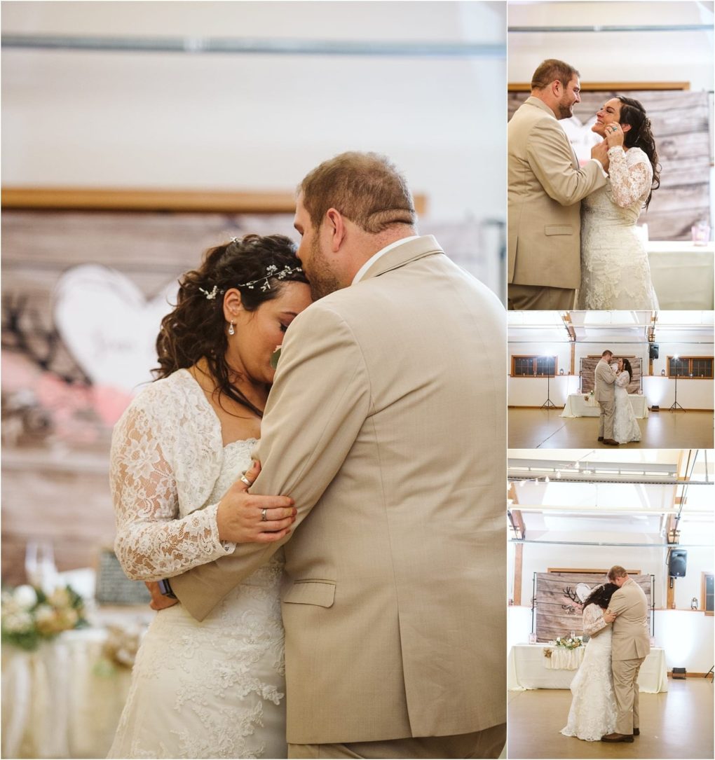 Premier snohomish & seattle wedding photographer | gsquared weddings photography a bride and groom share a joyful first dance at their snohomish wedding embracing and smiling The collage shows close ups of their faces and full body shots in a warmly decorated venue with rustic romantic decor | serving snohomish seattle                   & beyond