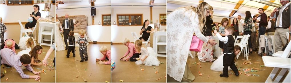 Premier snohomish & seattle wedding photographer | gsquared weddings photography children in formal wear excitedly scramble on the floor of a snohomish wedding reception to collect scattered candy while adults watch and smile in the background | serving snohomish seattle                   & beyond