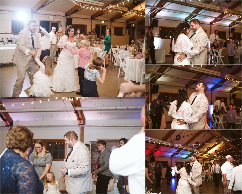 Premier snohomish & seattle wedding photographer | gsquared weddings photography a collage of snohomish wedding reception photos shows a bride and groom dancing mingling with guests and children on the dance floor The seattle area venue glows with string lights decorated tables and joyful celebration | serving snohomish seattle                   & beyond