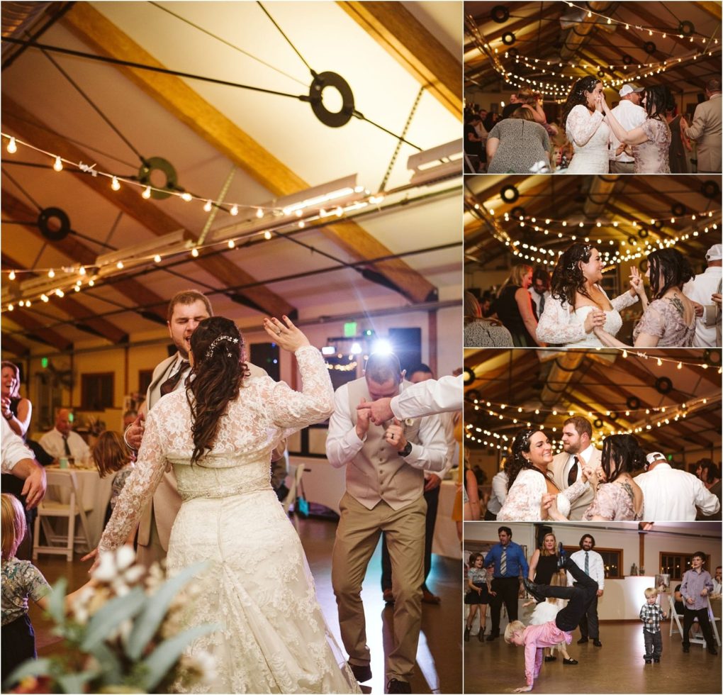 Premier snohomish & seattle wedding photographer | gsquared weddings photography a collage of snohomish wedding reception photos shows guests and the bride dancing indoors under string lights with people smiling laughing and enjoying the celebration on the dance floor | serving snohomish seattle                   & beyond