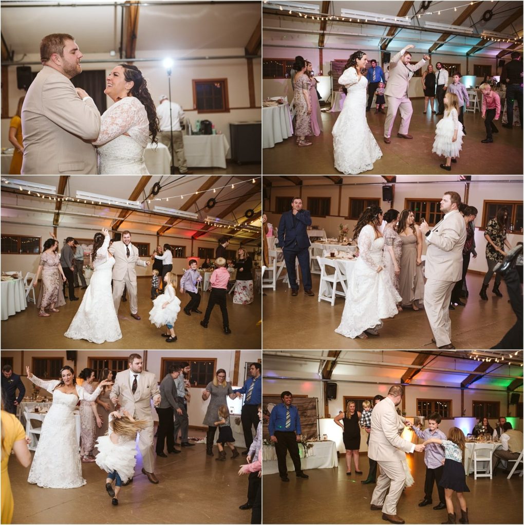Premier snohomish & seattle wedding photographer | gsquared weddings photography a collage of six photos shows a bride and groom dancing and celebrating with guests including children at a snohomish wedding reception in a warmly lit venue with string lights and decorated tables | serving snohomish seattle                   & beyond