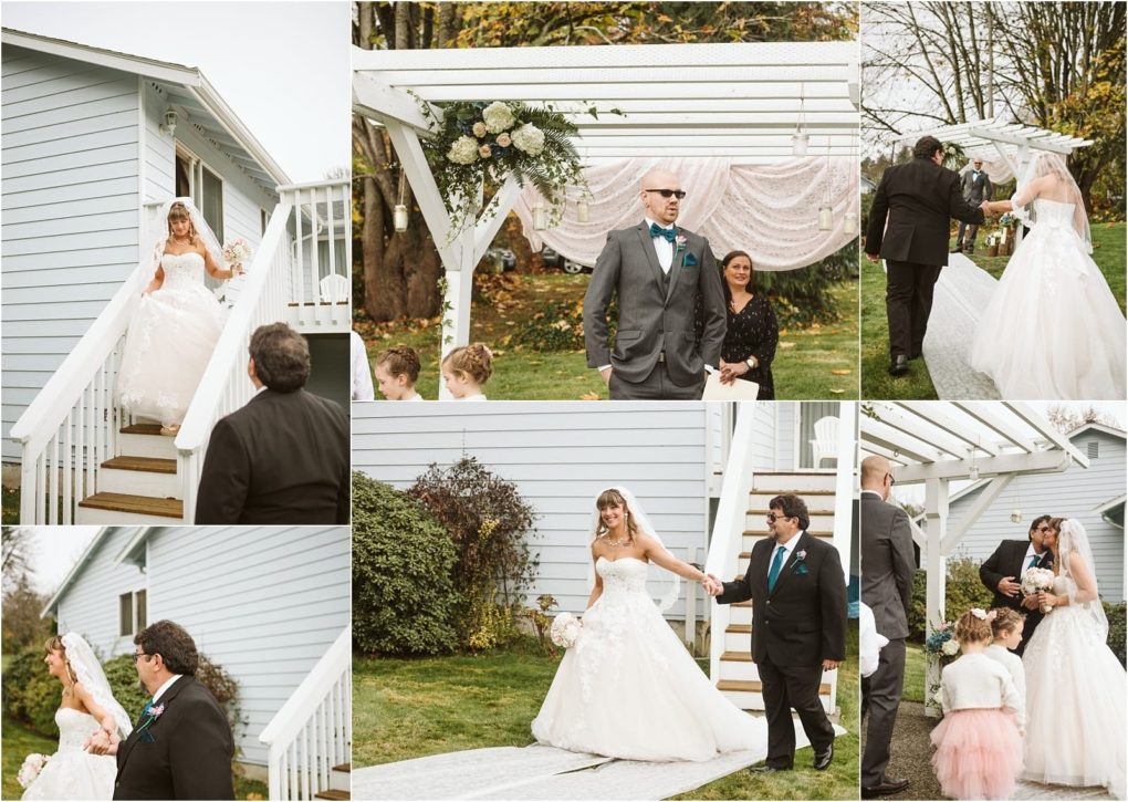 Premier snohomish & seattle wedding photographer | gsquared weddings photography a collage of wedding photos shows a bride and groom during their outdoor snohomish ceremony surrounded by family and children at a charming garden venue with a white gazebo and houseperfect inspiration for your seattle wedding or engagement | serving snohomish seattle                   & beyond