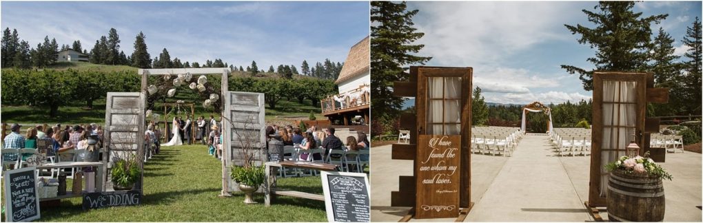 Premier snohomish & seattle wedding photographer | gsquared weddings photography two rustic outdoor wedding ceremony setups near snohomish seattle feature vintage doors as entrance arches Guests are seated on white chairs surrounded by greenery floral decorations and handwritten chalkboard signs for a romantic engagement | serving snohomish seattle & beyond Premier snohomish & seattle wedding photographer | gsquared weddings photography two rustic outdoor wedding ceremony setups near snohomish seattle feature vintage doors as entrance arches Guests are seated on white chairs surrounded by greenery floral decorations and handwritten chalkboard signs for a romantic engagement | serving snohomish seattle & beyond