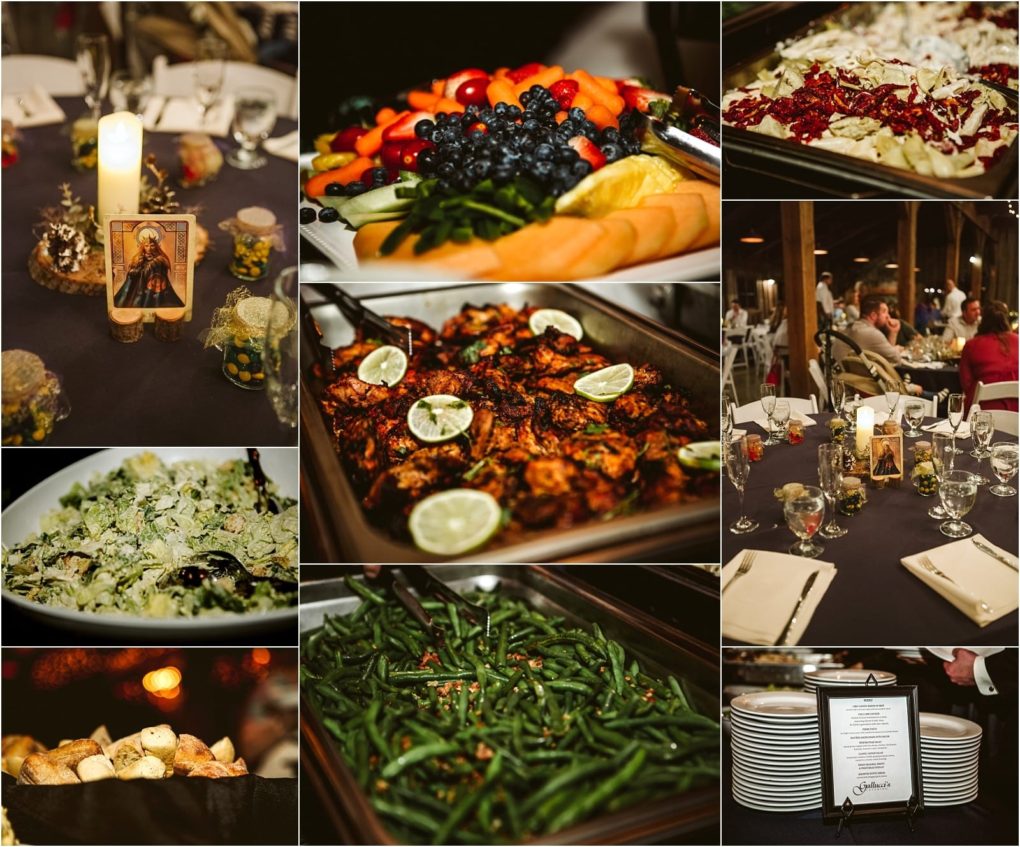 Premier snohomish & seattle wedding photographer | gsquared weddings photography a collage shows a candlelit banquet with fruit salads green beans bread chicken with lime a buffet menu and a decorated table settingperfect for an elegant snohomish or seattle wedding or engagement celebration | serving snohomish seattle                   & beyond