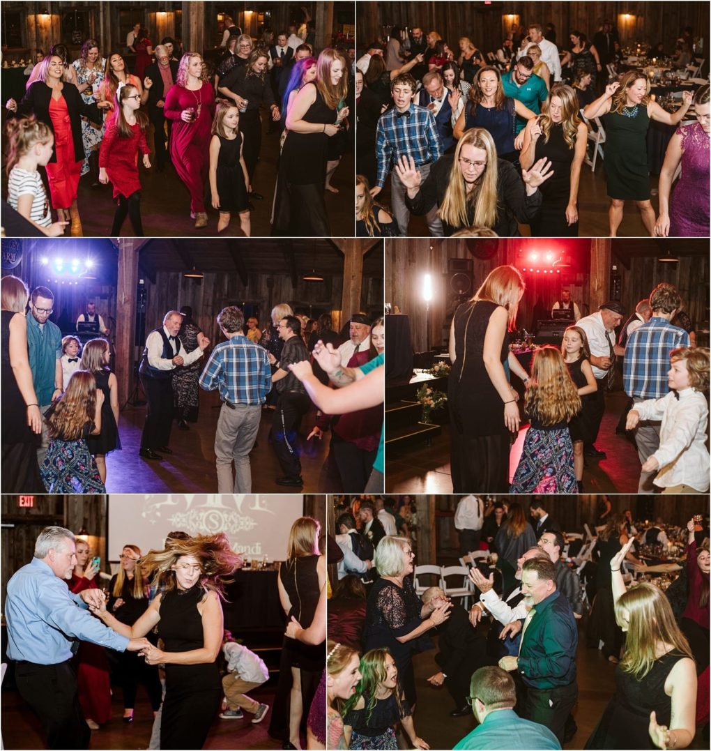 Premier snohomish & seattle wedding photographer | gsquared weddings photography a collage of six photos shows people of various ages dancing and celebrating at a lively snohomish or seattle wedding reception with colorful lights and joyfully animated guests on the dance floor | serving snohomish seattle                   & beyond