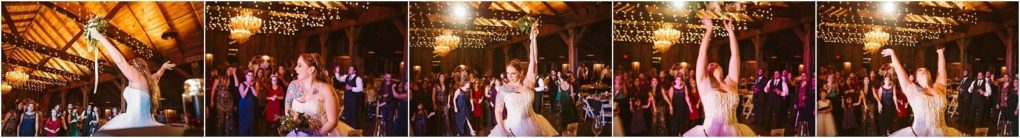 Premier snohomish & seattle wedding photographer | gsquared weddings photography a bride in a white dress tosses her bouquet to a group of women on the dance floor under warm twinkling lights at a charming snohomish venue as guests watch and cheer during this unforgettable seattle wedding celebration | serving snohomish seattle                   & beyond