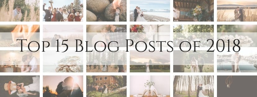 Premier Snohomish & Seattle Wedding Photographer | GSquared Weddings Photography A collage of romantic and nature-themed photos from Snohomish Seattle wedding and engagement sessions, with the text Top 15 Blog Posts of 2018 in the center over a translucent banner.                                   | Serving Snohomish, Seattle ,                  & Beyond