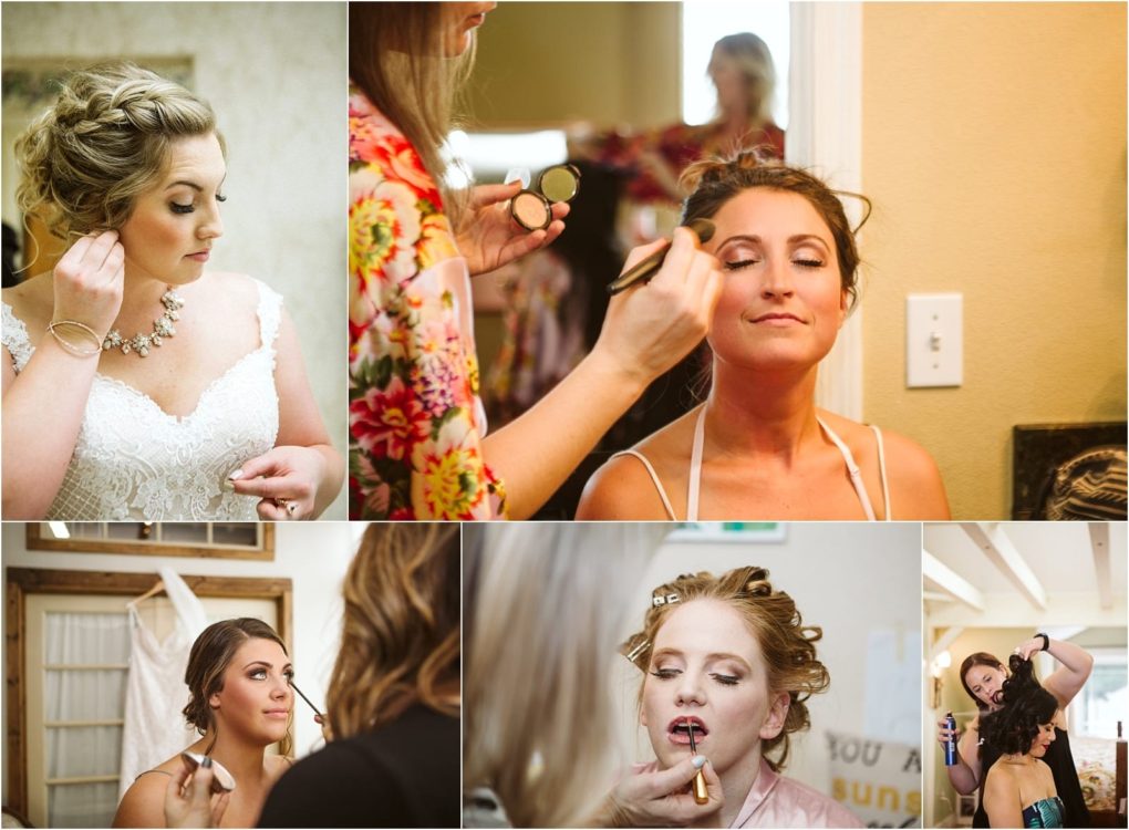 Premier snohomish & seattle wedding photographer | gsquared weddings photography a collage of brides and bridesmaids getting their makeup done including foundation eye shadow and lipstick as they prepare for a snohomish or seattle wedding in a bright indoor setting | serving snohomish seattle                   & beyond