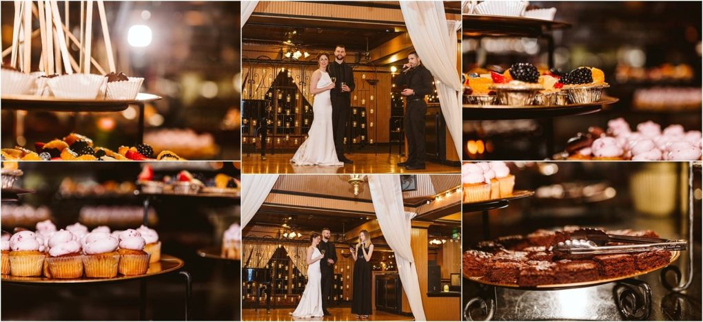 Premier snohomish & seattle wedding photographer | gsquared weddings photography a collage of snohomish wedding reception photos featuring a bride and groom dessert trays with cupcakes brownies and fruit topped treats all set in a warmly lit elegant venue | serving snohomish seattle                   & beyond