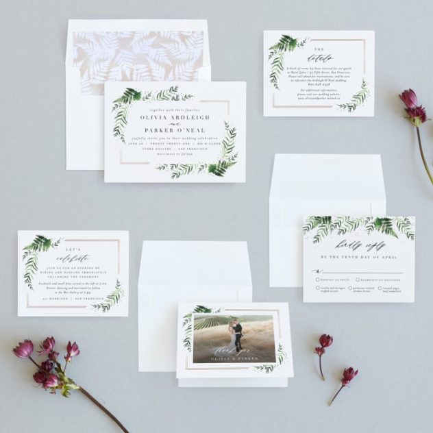Minted wedding invitation framed in ferns