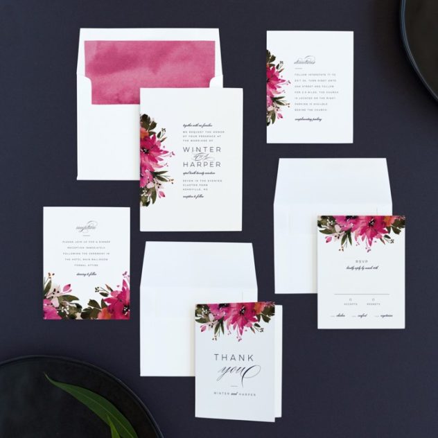 Minted wedding invitation peeking florals