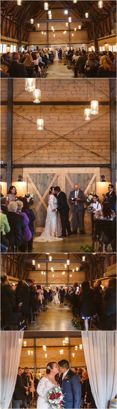 Premier snohomish & seattle wedding photographer | gsquared weddings photography a snohomish wedding ceremony in a rustic barn guests are seated facing a wooden altar as the couple exchanges vows shares a kiss and walks down the aisle with a bouquet Warm lighting fills the venue near seattle | serving snohomish seattle                   & beyond