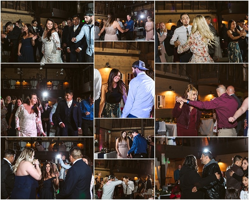 Premier snohomish & seattle wedding photographer | gsquared weddings photography a collage of wedding guests dancing laughing and enjoying themselves at a warmly lit snohomish venue with wooden beams and festive decora perfect seattle wedding celebration with guests in formal and semi formal attire | serving snohomish seattle                   & beyond