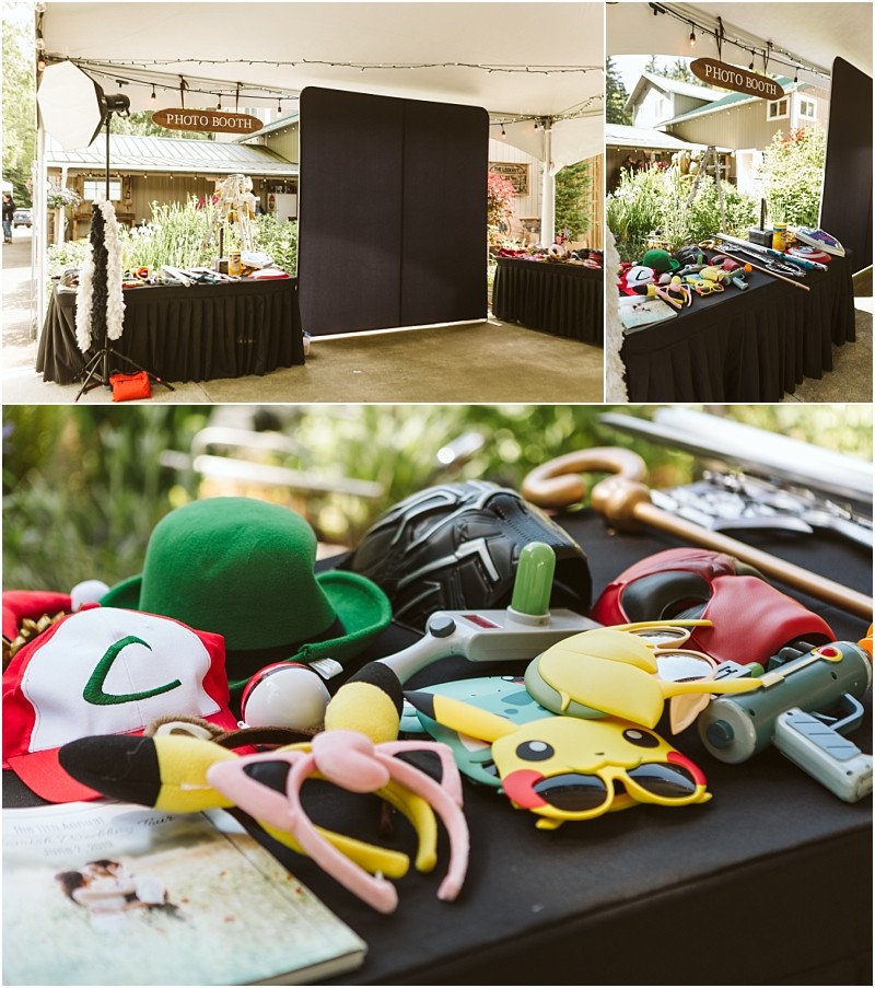 Premier snohomish & seattle wedding photographer | gsquared weddings photography a photo booth setup outdoors at a snohomish wedding with tables displaying colorful costume propshats masks glasses and plush toysready for seattle engagement guests to enjoy | serving snohomish seattle & beyond Premier snohomish & seattle wedding photographer | gsquared weddings photography a photo booth setup outdoors at a snohomish wedding with tables displaying colorful costume propshats masks glasses and plush toysready for seattle engagement guests to enjoy | serving snohomish seattle & beyond