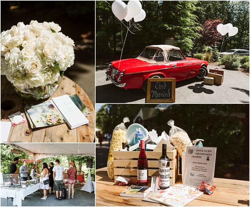 Premier snohomish & seattle wedding photographer | gsquared weddings photography a collage of four snohomish wedding-themed photos a white flower bouquet with invitations a red vintage car with just married sign and balloons people at an outdoor reception and a table with wine popcorn and gift basket items | serving snohomish seattle & beyond Premier snohomish & seattle wedding photographer | gsquared weddings photography a collage of four snohomish wedding themed photos a white flower bouquet with invitations a red vintage car with just married sign and balloons people at an outdoor reception and a table with wine popcorn and gift basket items | serving snohomish seattle & beyond