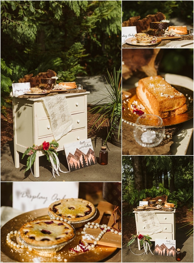 Premier snohomish & seattle wedding photographer | gsquared weddings photography a rustic dessert table at a snohomish seattle wedding features pies loaf cake pearls flowers and handwritten signs on a white vintage dresser all surrounded by greenery and natural sunlight for a romantic engagement feel | serving snohomish seattle & beyond Premier snohomish & seattle wedding photographer | gsquared weddings photography a rustic dessert table at a snohomish seattle wedding features pies loaf cake pearls flowers and handwritten signs on a white vintage dresser all surrounded by greenery and natural sunlight for a romantic engagement feel | serving snohomish seattle & beyond