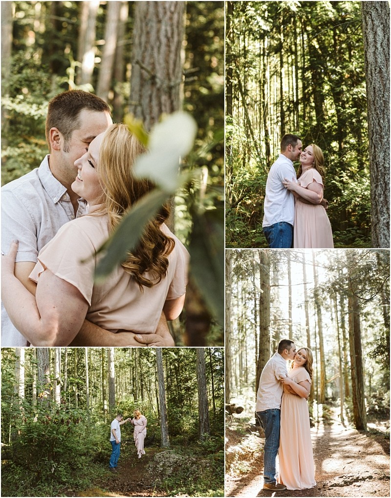 Premier snohomish & seattle wedding photographer | gsquared weddings photography a couple embraces and smiles at each other in a sunlit snohomish forest with tall trees and greenery surrounding them The woman wears a light pink dress and the man wears a white shirt and jeansperfect for a seattle engagement session | serving snohomish seattle & beyond Premier snohomish & seattle wedding photographer | gsquared weddings photography a couple embraces and smiles at each other in a sunlit snohomish forest with tall trees and greenery surrounding them The woman wears a light pink dress and the man wears a white shirt and jeansperfect for a seattle engagement session | serving snohomish seattle & beyond