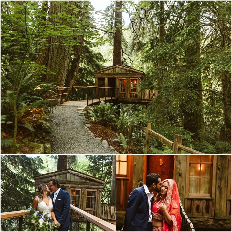 Premier snohomish & seattle wedding photographer | gsquared weddings photography a rustic wooden cabin near snohomish sets the scenebelow two couples share intimate moments one in wedding attire on a wooden walkway the other in traditional south asian clothes inside capturing a perfect seattle wedding engagement | serving snohomish seattle                   & beyond