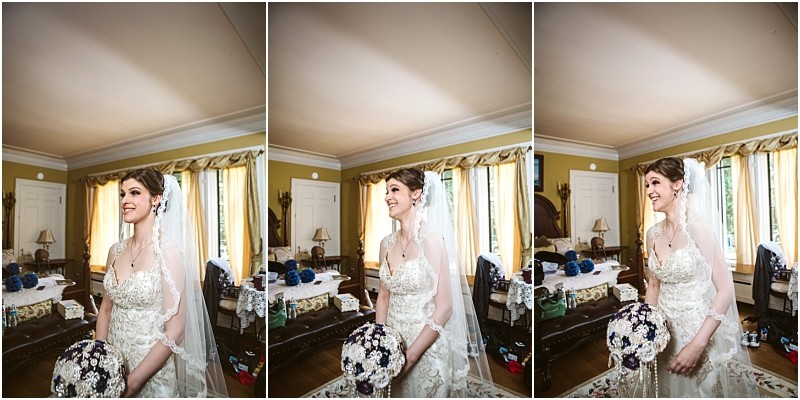 Premier snohomish & seattle wedding photographer | gsquared weddings photography a bride in a white wedding dress and veil smiles while holding a bouquet in a bright elegantly decorated snohomish room with yellow walls and large windows The image is split into three similar panels perfect for seattle wedding engagement inspiration | serving snohomish seattle                   & beyond