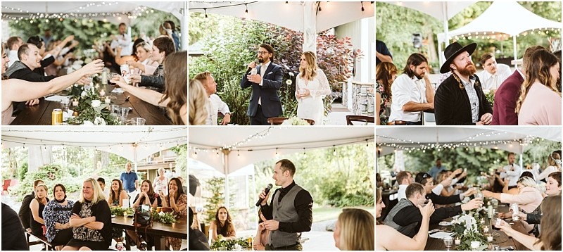 Premier snohomish & seattle wedding photographer | gsquared weddings photography a collage of snohomish wedding reception photos shows guests seated at tables people giving speeches with microphones and guests raising glasses for a toast under a white tent decorated with string lights | serving snohomish seattle & beyond Premier snohomish & seattle wedding photographer | gsquared weddings photography a collage of snohomish wedding reception photos shows guests seated at tables people giving speeches with microphones and guests raising glasses for a toast under a white tent decorated with string lights | serving snohomish seattle & beyond