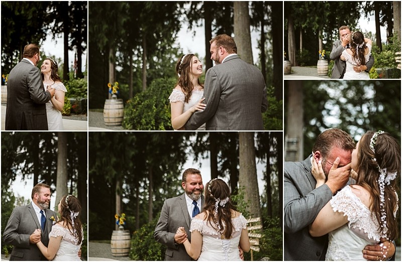 Premier snohomish & seattle wedding photographer | gsquared weddings photography a bride and groom experience emotional and joyful moments together outdoors in snohomish surrounded by trees The groom smiles laughs and cries while holding the bride who is smiling warmly in her white dress during their seattle wedding engagement | serving snohomish seattle                   & beyond